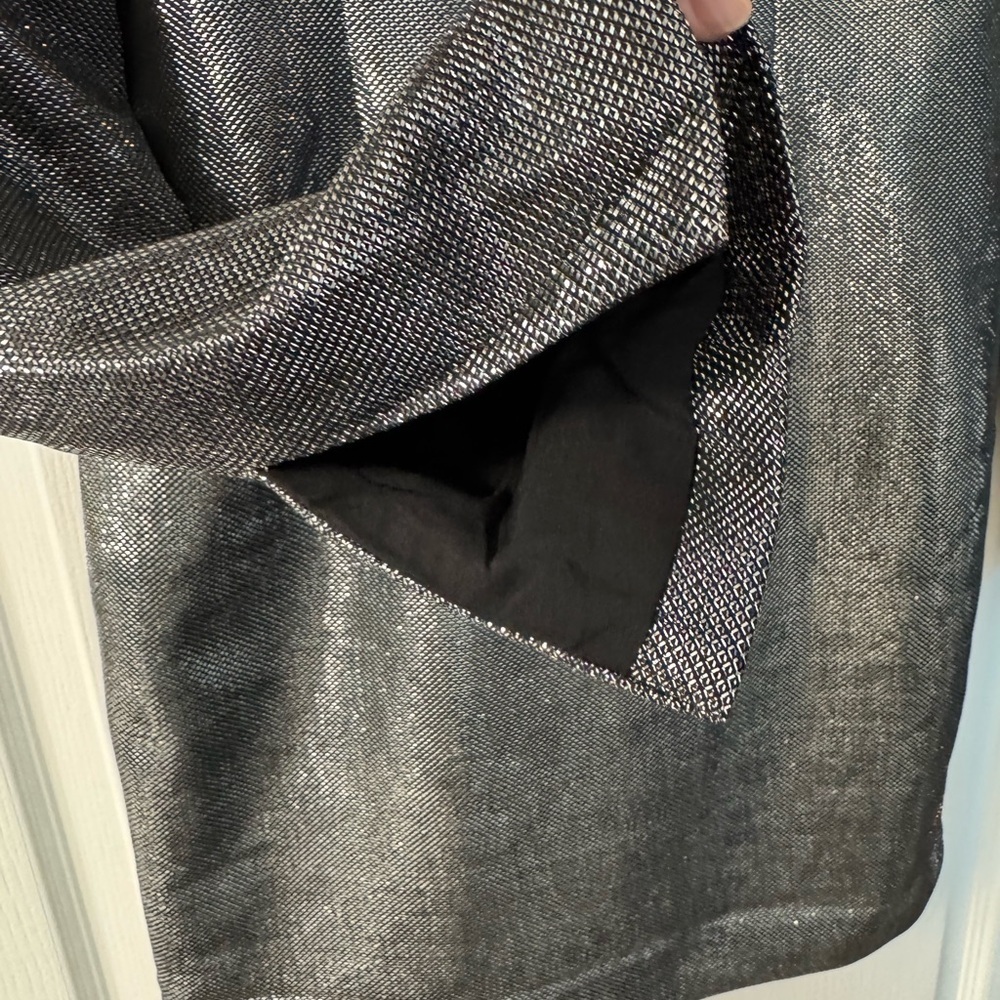H&M Elegant Black/Silver-Colored Metallic Long Sleeve Lined Mini Dress - Picture 12 of 16